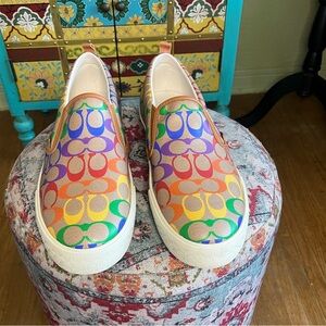 Coach Multicolor Signature Slip-On Sneakers with Rainbow 'C' Print